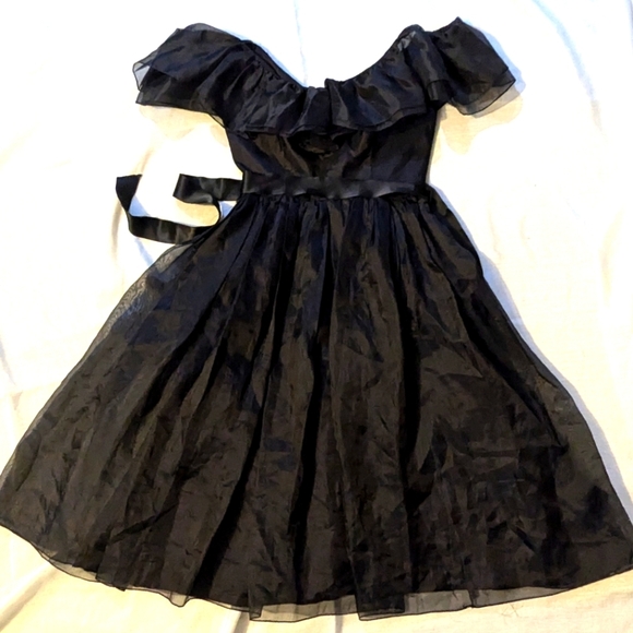 Vintage 70s 80s Cocktail Party Dress, layers chiffon, full midi skirt - Picture 2 of 12